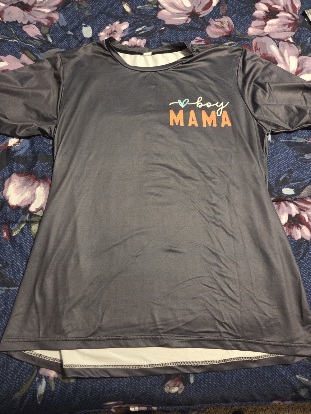 Boy Mama Graphic Tee - Charcoal with Orange & Mint Print